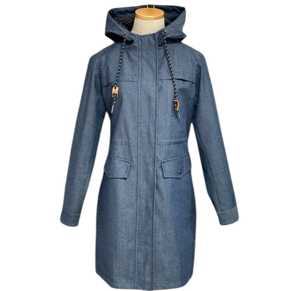 BRIDGE & BURN COAT Long sleeve Hooded Jacket Pockets Color Denim blue Size XS